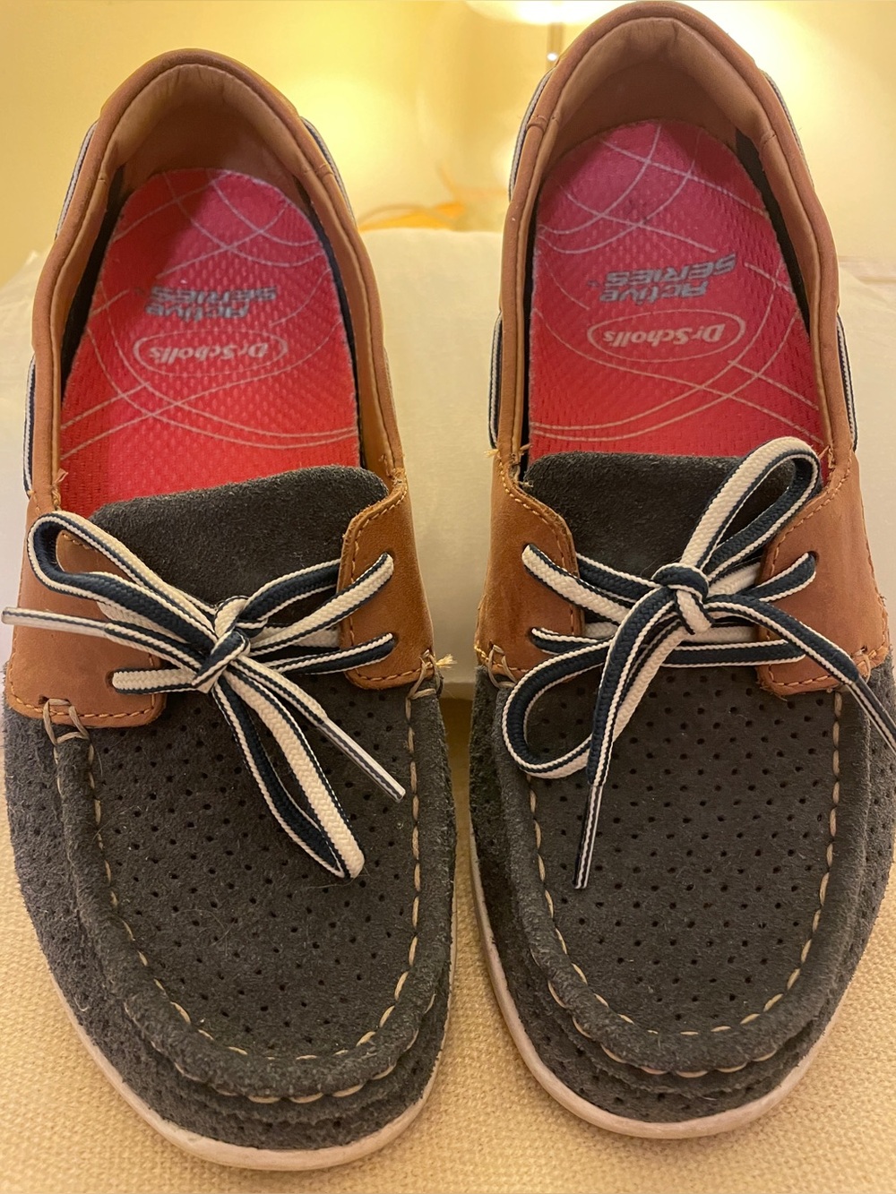 Clark’s. Womens Casual Tan Leather boat shoes. Dr Scholls inserts. Very soft.